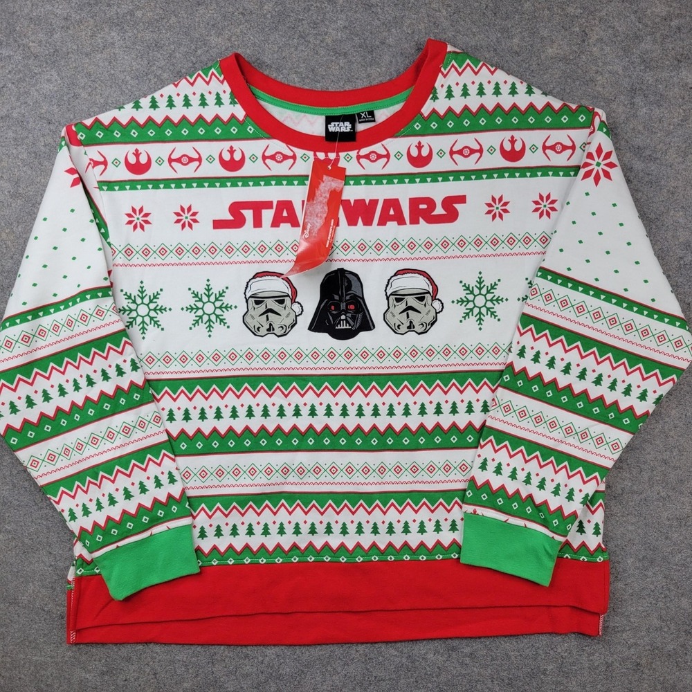 Star Wars Sweatshirt Mens XL White Ugly Christmas Darth Vader Stormtrooper